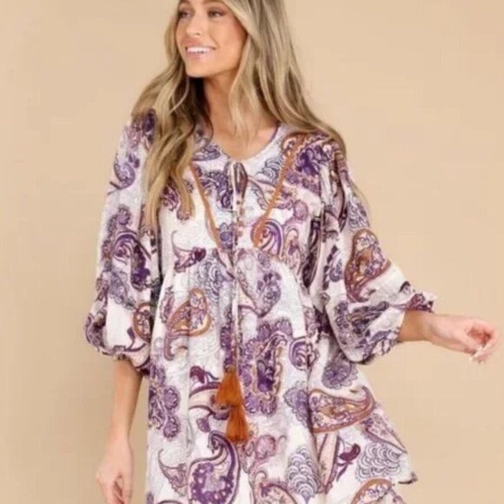 Band Of The Free Boutique NWT White & Paisley Dress